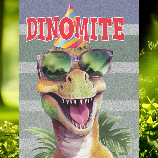 Dinosaur 1st Birthday Party Invitation (Dinosaur themed birthday party invitation. Stomp, Chomp and Roar at a dinomite event!)