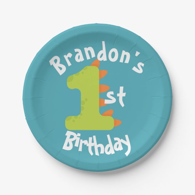 Dinosaur 1st Birthday Party  Paper Plate (Front)