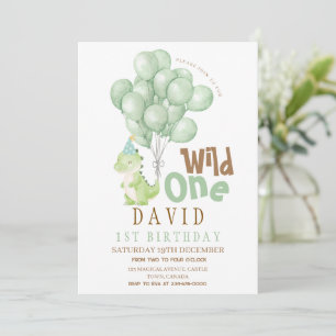 Dinosaur 1st Birthday Watercolor  Invitation