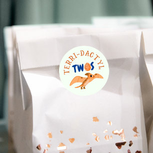 Dinosaur 2nd Birthday Funny Green Pterodactyl  Classic Round Sticker