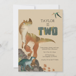 Dinosaur 2nd Birthday Invitation