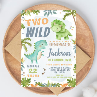 Dinosaur 2nd Birthday Invitation Dino Theme Party