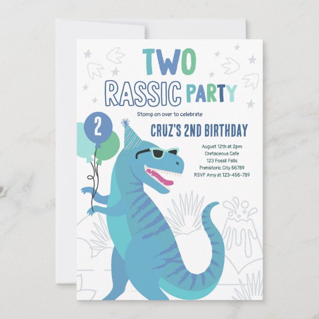 Dinosaur 2nd Birthday Party T-Rex 2nd Birthday Invitation (Front)