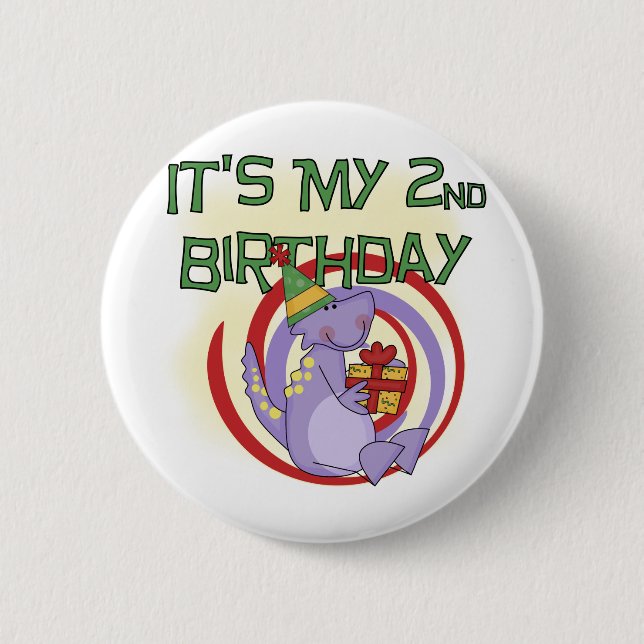 Dinosaur 2nd Birthday Tshirts and Gifts 2 Inch Round Button (Front)