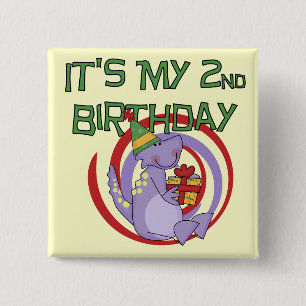 Dinosaur 2nd Birthday Tshirts and Gifts 2 Inch Square Button