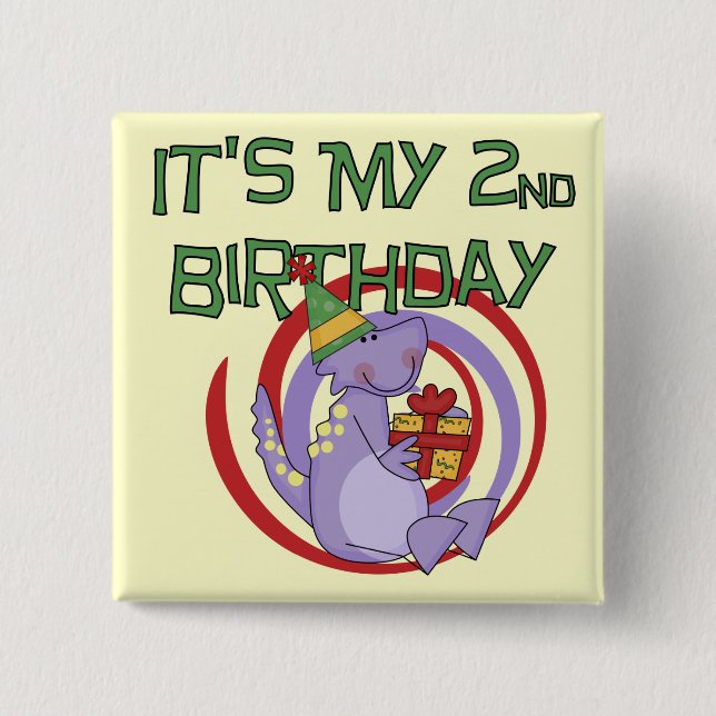 Dinosaur 2nd Birthday Tshirts and Gifts 2 Inch Square Button (Front)