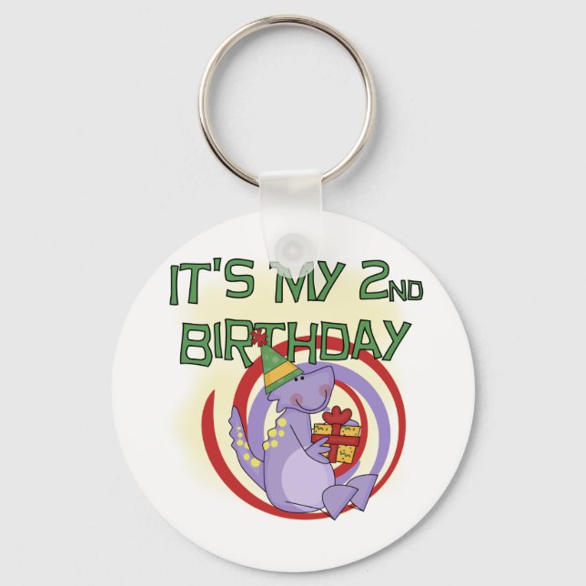 Dinosaur 2nd Birthday Tshirts and Gifts Keychain (Front)