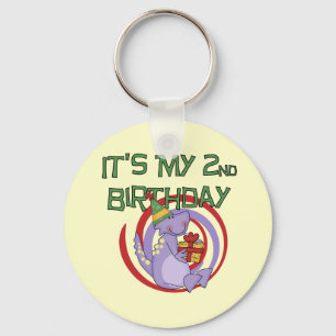Dinosaur 2nd Birthday Tshirts and Gifts Keychain
