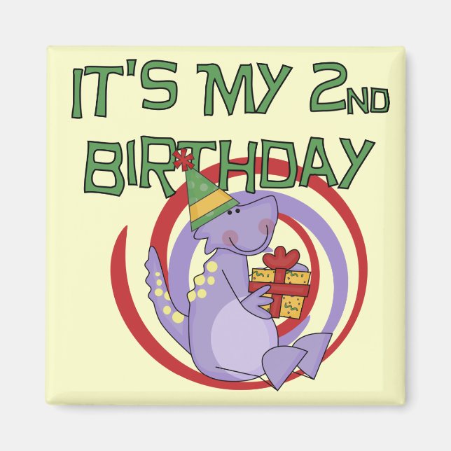 Dinosaur 2nd Birthday Tshirts and Gifts Magnet (Front)