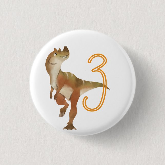 Dinosaur 3rd birthday  1 inch round button (Front)