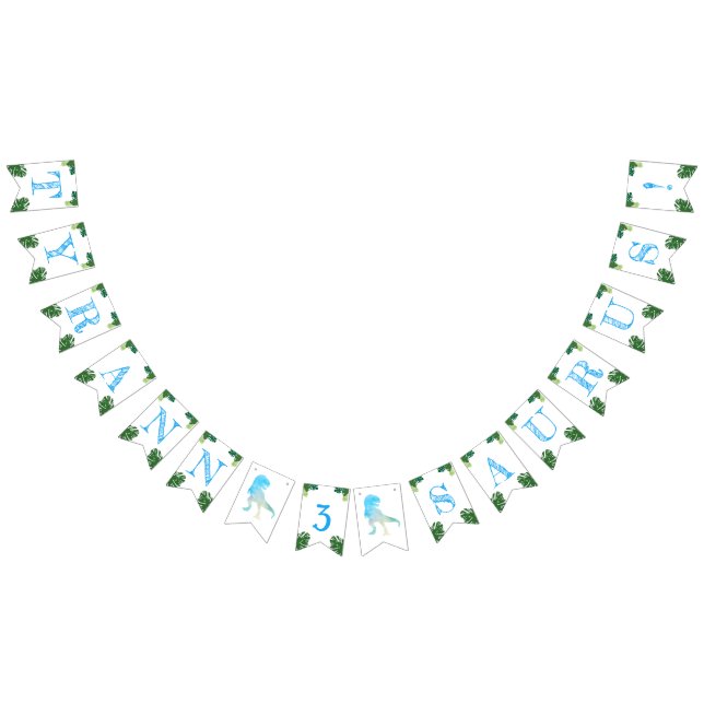 Dinosaur 3rd Birthday Party Blue Tyrannosaurus Rex Bunting Flags (All)