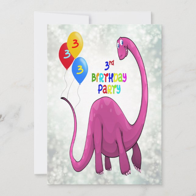 Dinosaur 3rd Birthday Party Invitation (Front)
