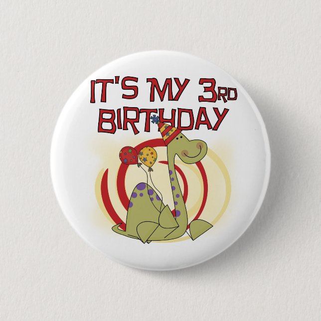 Dinosaur 3rd Birthday Tshirts and Gifts 2 Inch Round Button (Front)