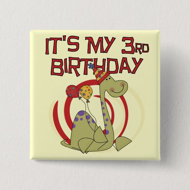 Dinosaur 3rd Birthday Tshirts and Gifts 2 Inch Square Button (Front)