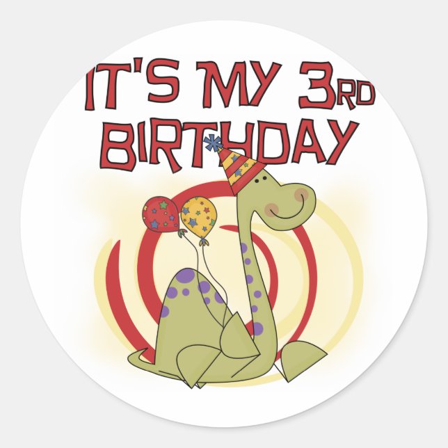 Dinosaur 3rd Birthday Tshirts and Gifts Classic Round Sticker (Front)