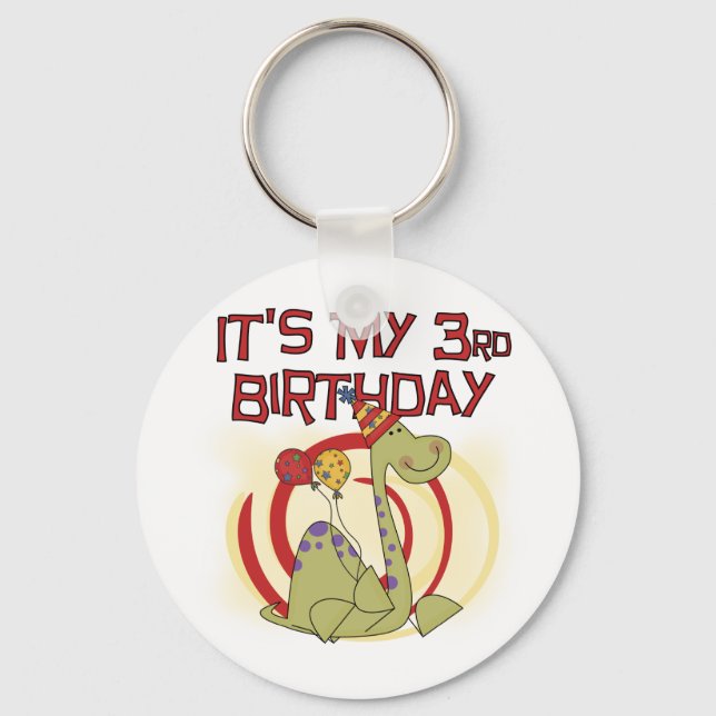 Dinosaur 3rd Birthday Tshirts and Gifts Keychain (Front)