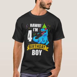 Dinosaur 4 Four Year Old Birthday Boy Kid T-Shirt