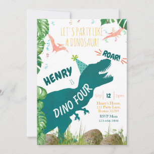 Dinosaur 4e anniversaire Invitation Dino Quatre TR