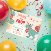 Dinosaur 4e anniversaire Invitation garçon. Arrièr