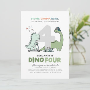 Dinosaur 4th Birthday Party Invitation