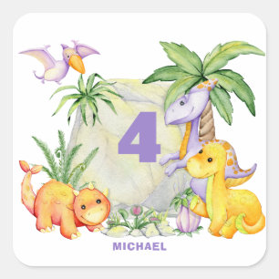 Dinosaur 4th Birthday Sticker