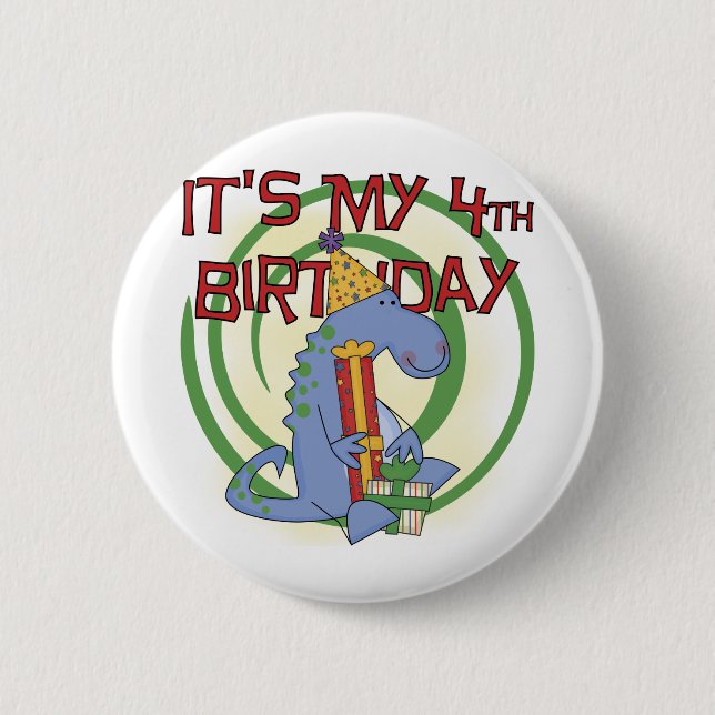 Dinosaur 4th Birthday T-shirts and Gifts 2 Inch Round Button (Front)