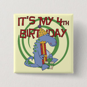Dinosaur 4th Birthday T-shirts and Gifts 2 Inch Square Button