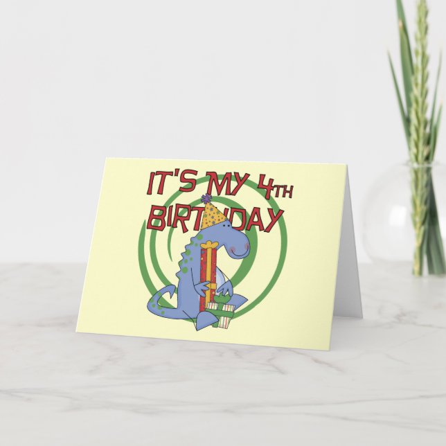 Dinosaur 4th Birthday T-shirts and Gifts Card (Front)