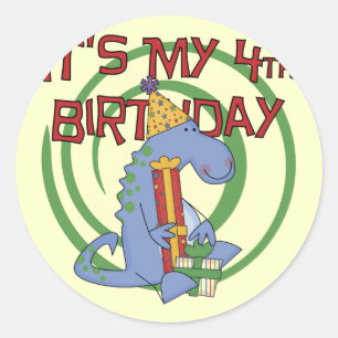 Dinosaur 4th Birthday T-shirts and Gifts Classic Round Sticker
