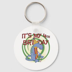 Dinosaur 4th Birthday T-shirts and Gifts Keychain