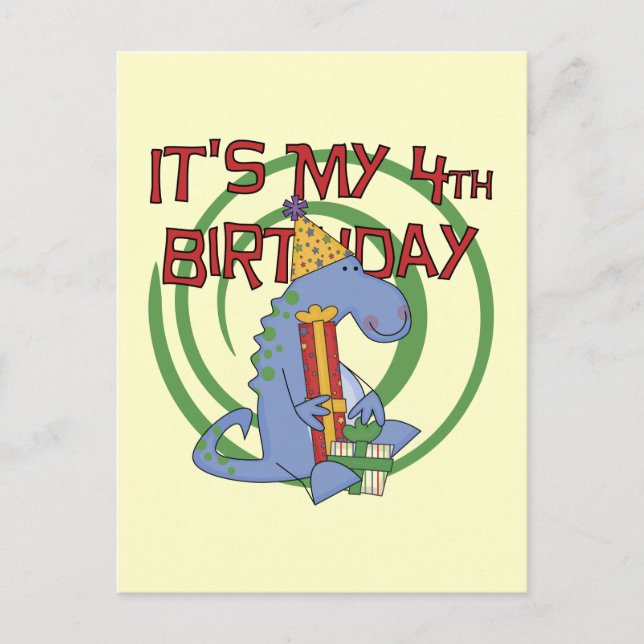 Dinosaur 4th Birthday T-shirts and Gifts Postcard (Front)