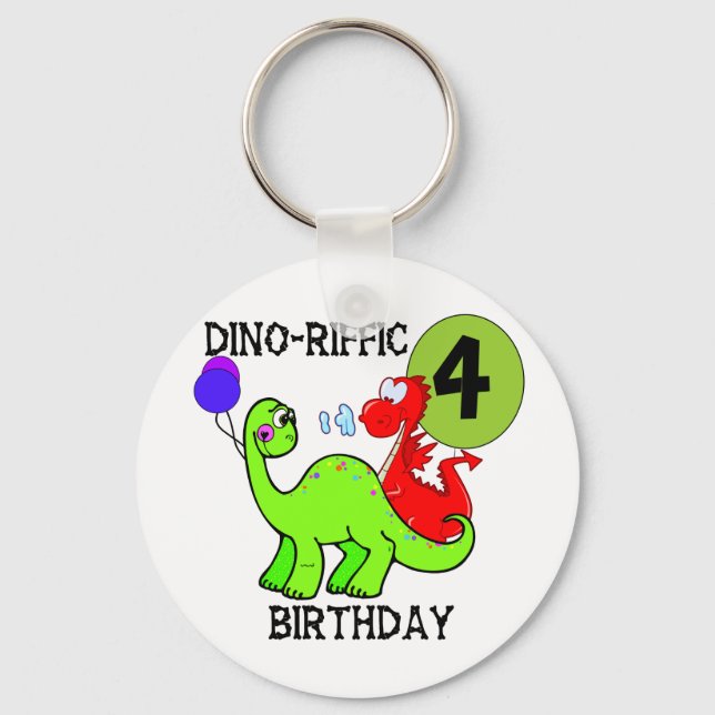 Dinosaur 4th Birthday Tshirts and Gifts Keychain (Front)