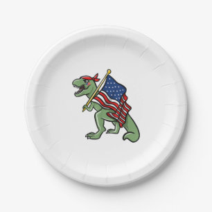 Dinosaur 4th of July American Flag Patriotic Paper Plate
