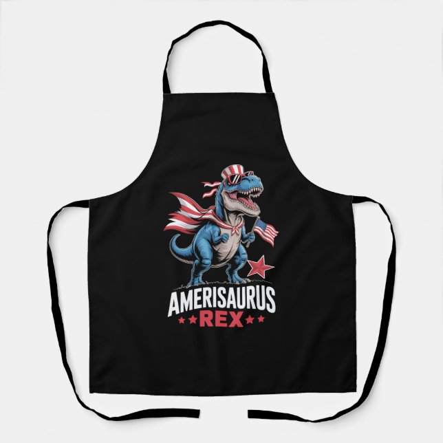 Dinosaur 4th of July Amerisaurus T Rex Funny Apron (Front)