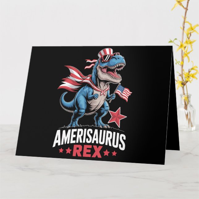 Dinosaur 4th of July Amerisaurus T Rex Funny Card (Yellow Flower)