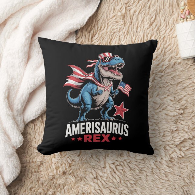 Dinosaur 4th of July Amerisaurus T Rex Funny Throw Pillow (Blanket)