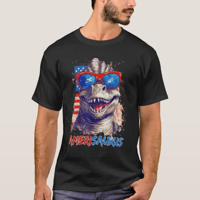 Dinosaur 4th of July Kids Boys Men Amerisaurus Rex T-Shirt (Front)