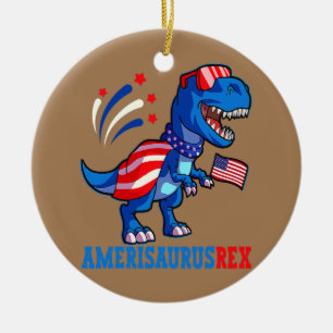 Dinosaur 4th Of July Kids Boys Toddler Ceramic Ornament