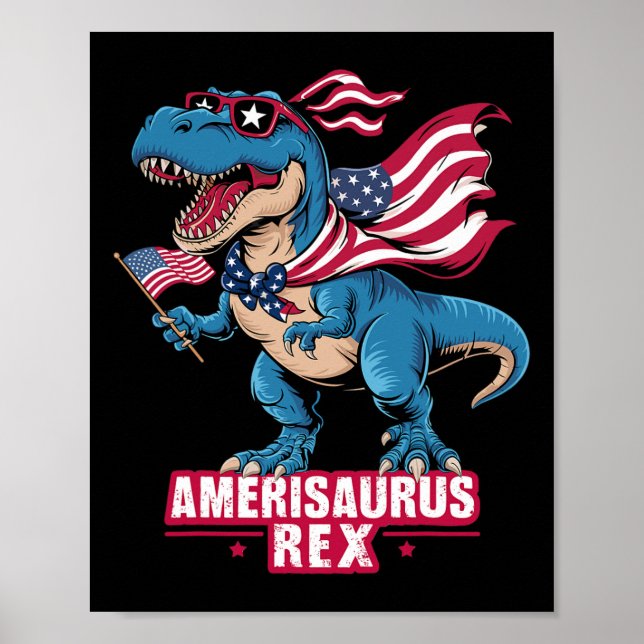 Dinosaur 4th Of July Men Women Boys Girls Amerisau Poster (Front)