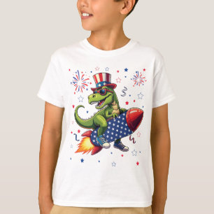 Dinosaur 4th Of July Patriotic Rocket and Firework T-Shirt