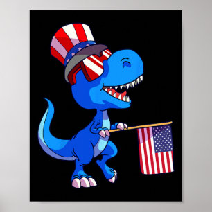 Dinosaur 4th Of July Shirt Us Flag Dino Kids Boys  Poster