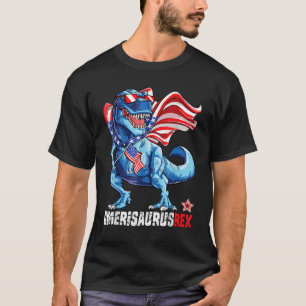 Dinosaur 4th Of July Sunglass Usa Flags Amerisauru T-Shirt