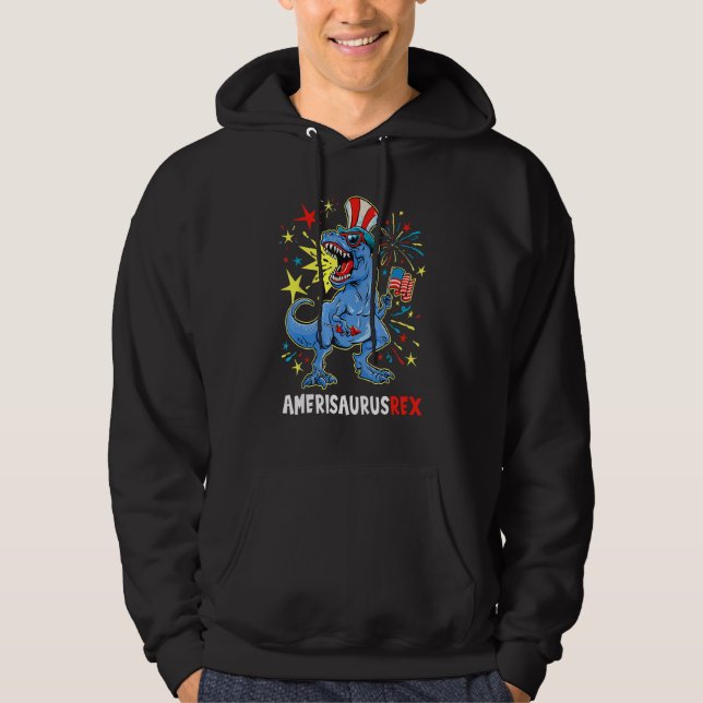 Dinosaur 4th Of July US Flag Amerisaurus Res Patri Hoodie (Front)