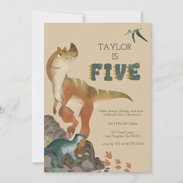 Dinosaur 5e anniversaire invitation (Devant)