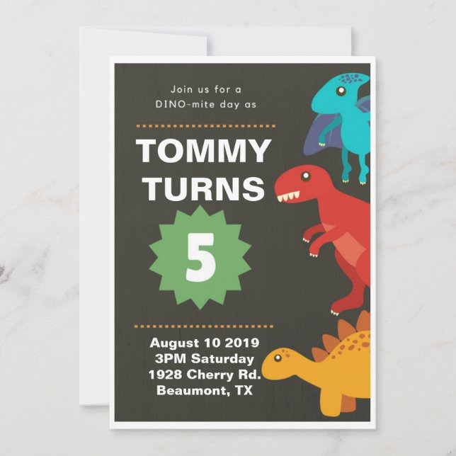 Dinosaur 5th Birthday Party Boy Invitation (Front)
