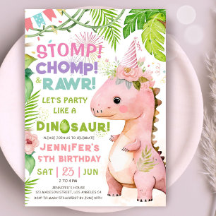 Dinosaur 5th Birthday Party Pink Dinosaur Girls Invitation