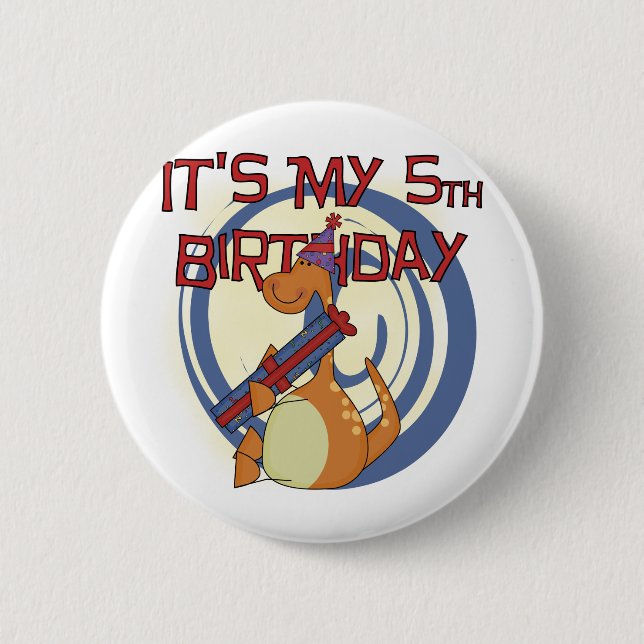 Dinosaur 5th Birthday Tshirts and Gifts 2 Inch Round Button (Front)