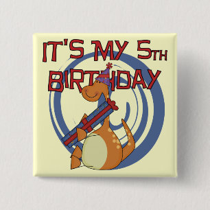 Dinosaur 5th Birthday Tshirts and Gifts 2 Inch Square Button