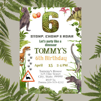 Dinosaur 6e anniversaire fête Invitation