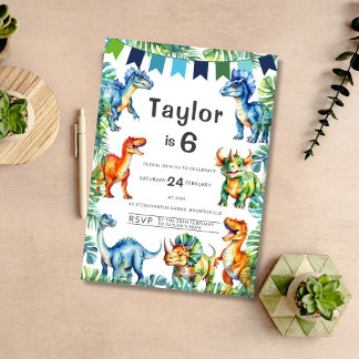 Dinosaur 6th Birthday Invitation